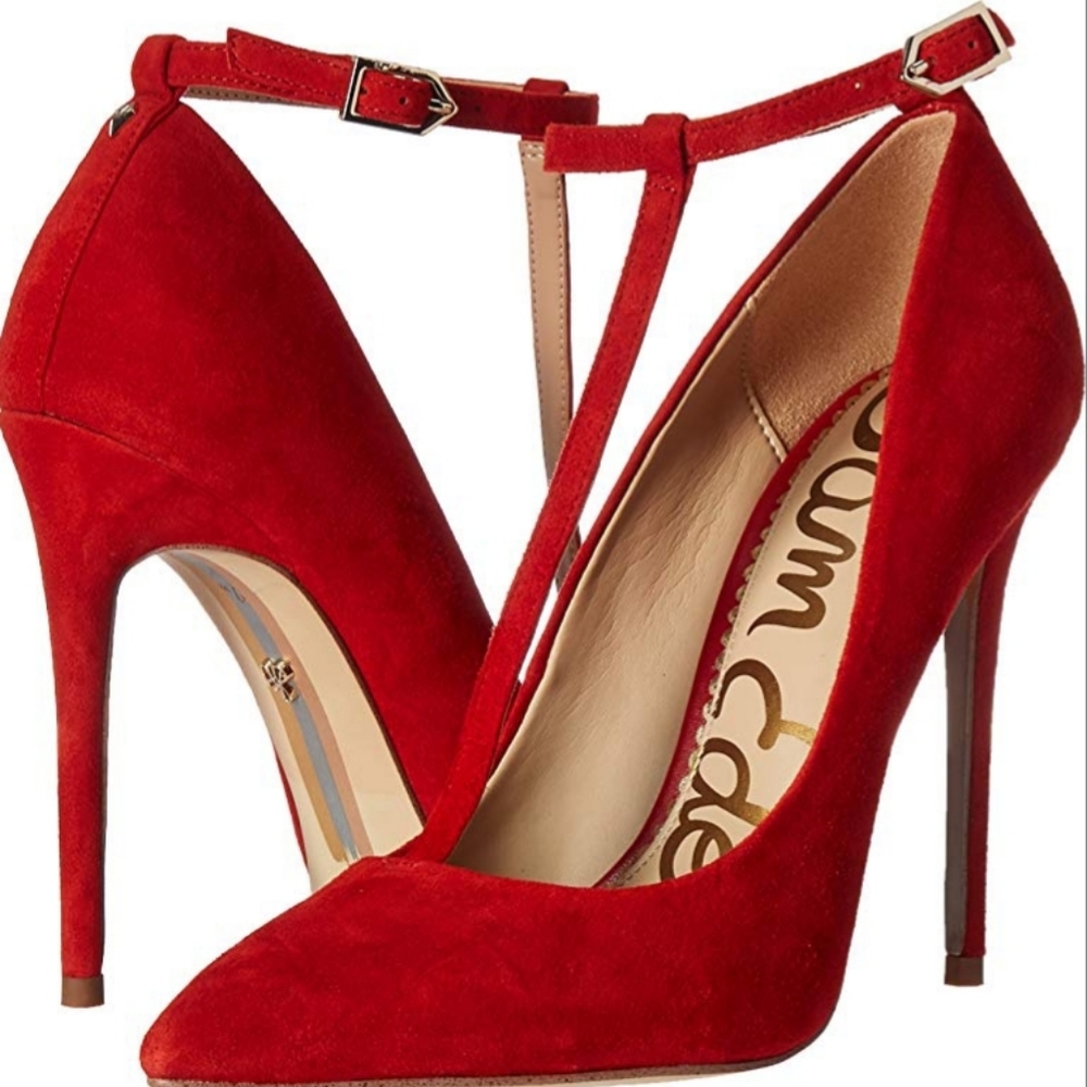 Candy Red T Strap Pumps